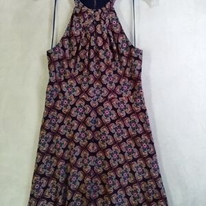 Express Halter Dress in Navy with Pink and Purple Floral Print, Open Back